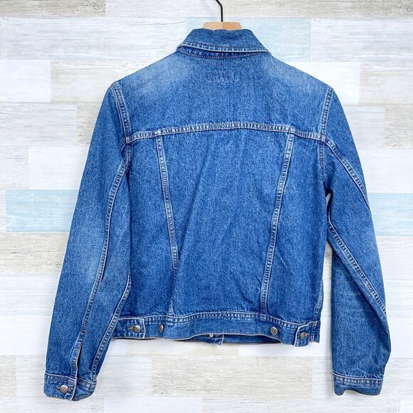 IZOD Jeans Vintage 90s Denim Trucker Jacket Blue Button Up Casual Womens Medium - Picture 3 of 5